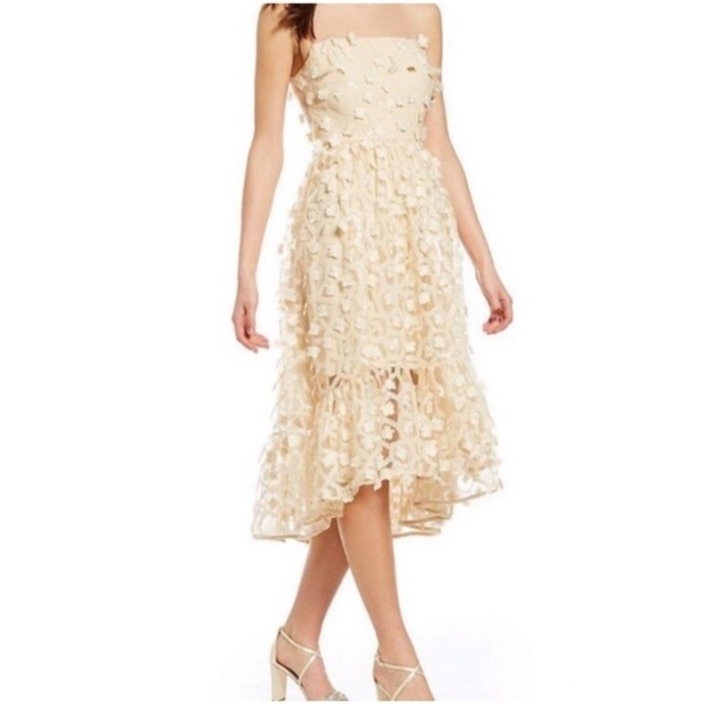 New Badgley Mischka Sequins Mesh Dress 3D Florals Ivory sz 6 Ivory Midi